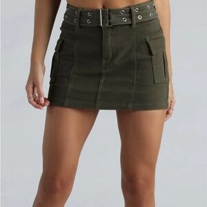 Olive Green Cargo Mini Skirt